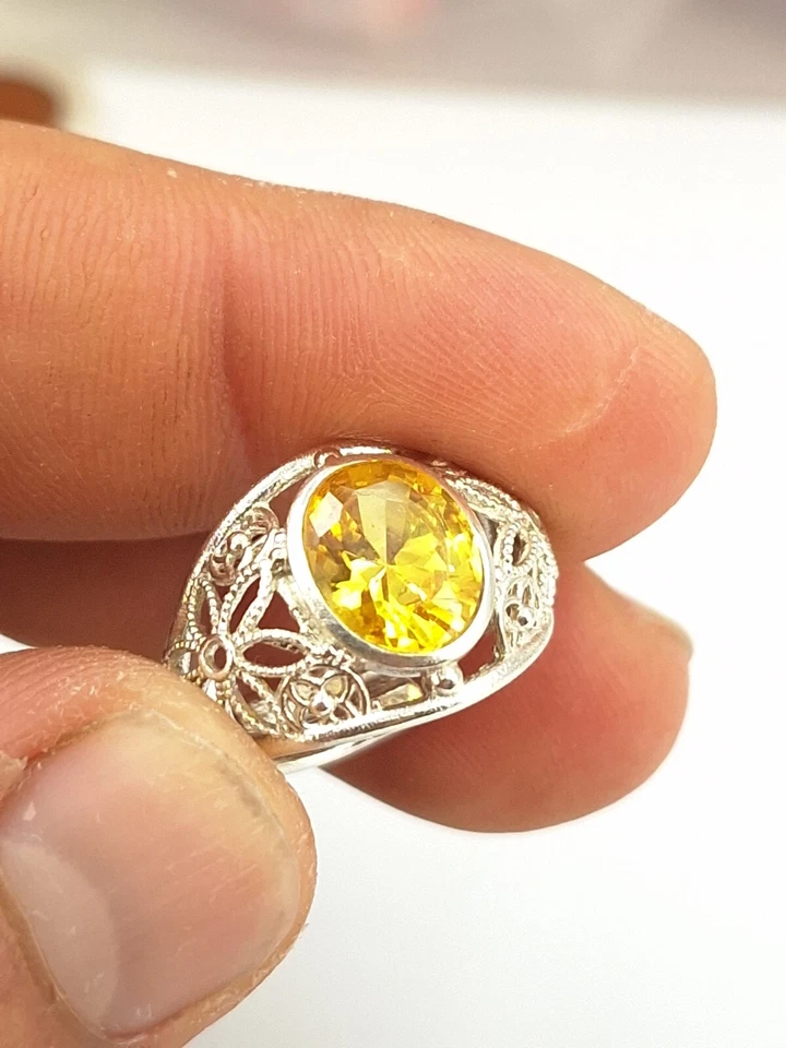 ANELLO DONNA CITRINA NATURALE ARGENTO 925 RODIATO ORO BIANCO 18 KT REGOLABILE  - Immagine 4 di 4