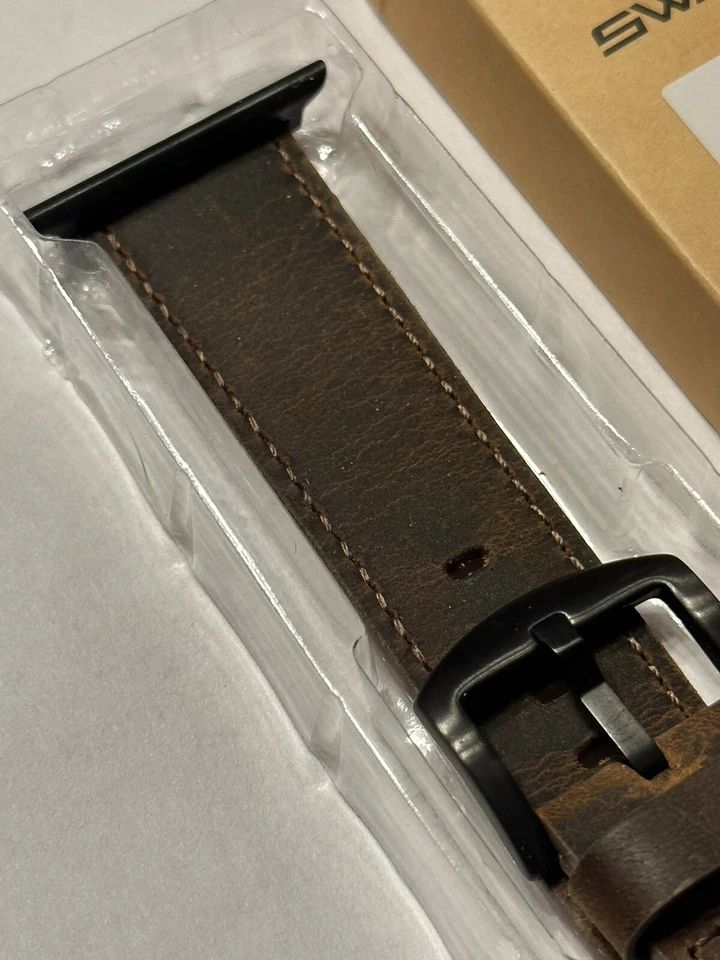Pulseira de couro Swees compatível com Apple Watch marrom retrô não usado 44mm - Imagem 3 de 4