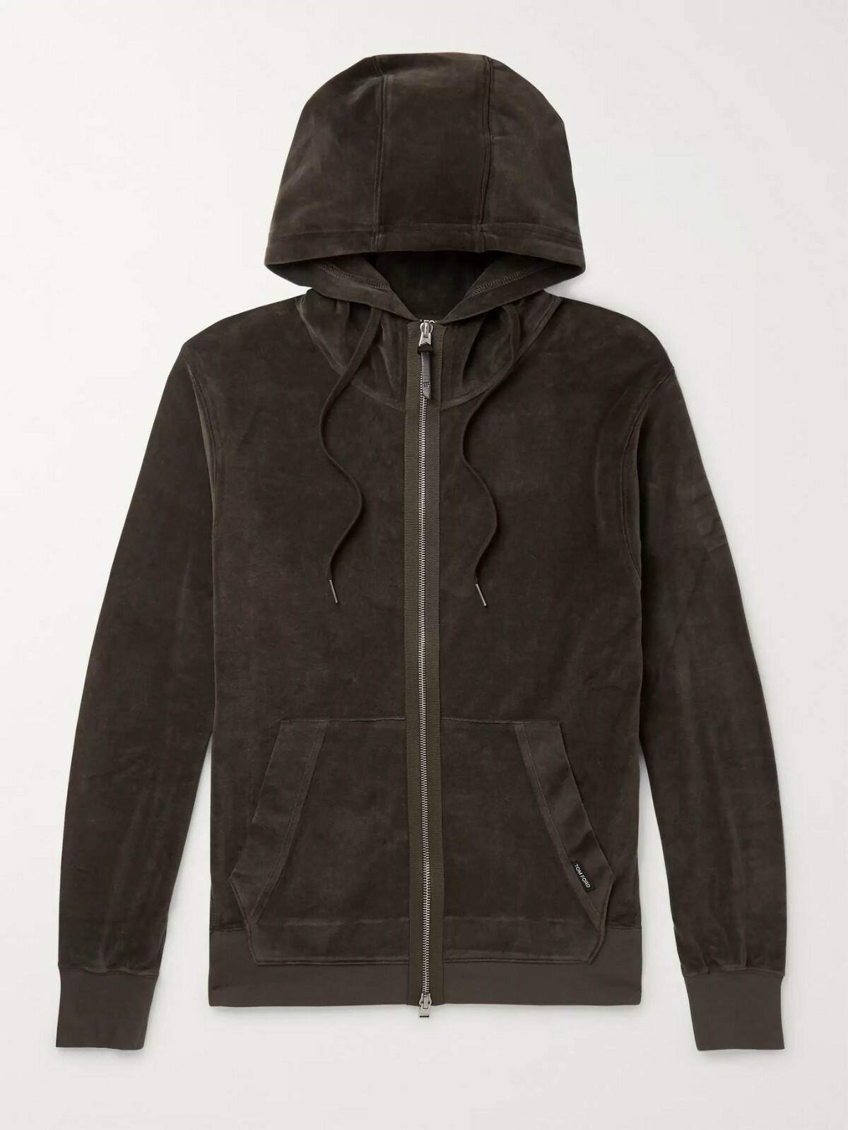 TOM FORD Cotton-Blend Velvet Zip-Up Hoodie Sweat BT249 TFJ944 Army Green XXXL