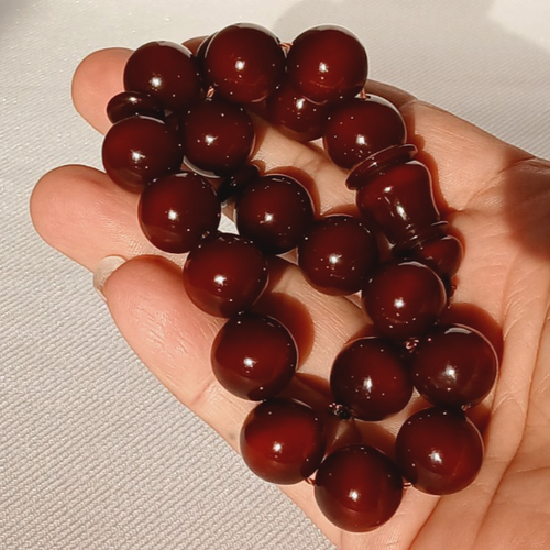 Very Rare Ottoman Damari Faturan Cherry Amber Bakelite Islamic Prayer Beads 45gr - Picture 6 of 22