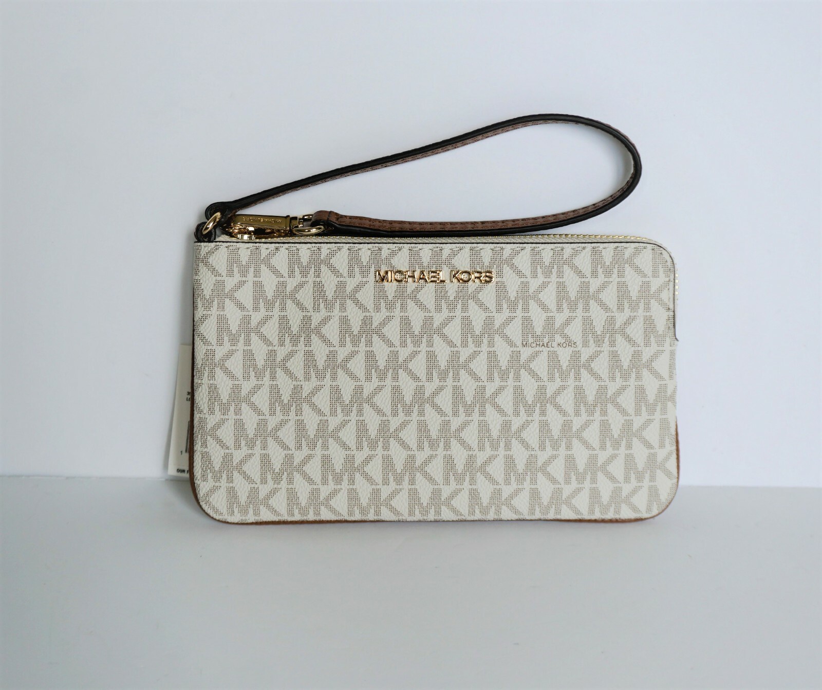 Michael Kors Jet Set Item Large Gusset Wristlet Navy MK Embossed  