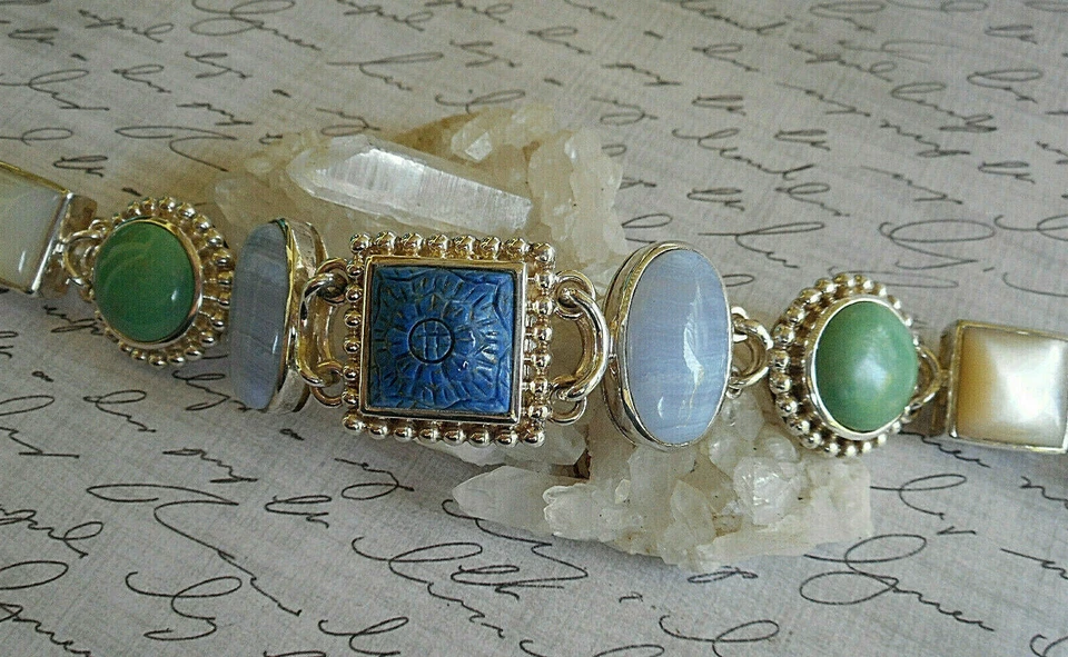 Whitney Kelly Sterling Silver MOP Agate Turquoise Denim Lapis Bracelet 39WKA - Image 3 of 4