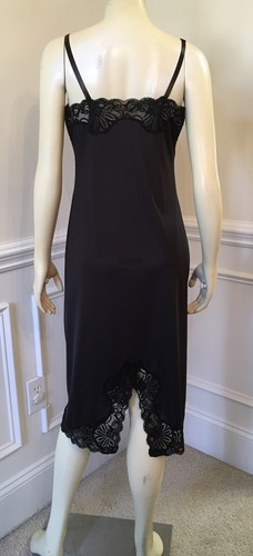 Shadowline WNSZ 36 28” FULL BLACK SLIP VINTAGE NYLON Floral Lace BACK SLIT MINT - Picture 6 of 9