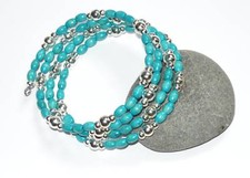 TURQUOISE WOOD & SILVER BEADS WRAP CUFF BRACLET