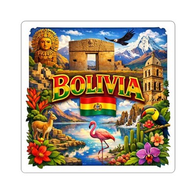 Bolivia travel collage Sticker | Andes, flamingo, flag, cultural landmarks