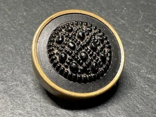 ANTIQUE ROUND METAL SHANK BUTTON WITH RAISED BLACK CENTER ACCENT I300