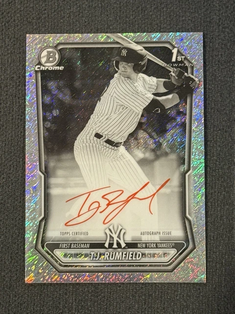 2026 Bowman Chrome T.J. Rumfield Black & White Shimmer Red Ink Auto Yankees