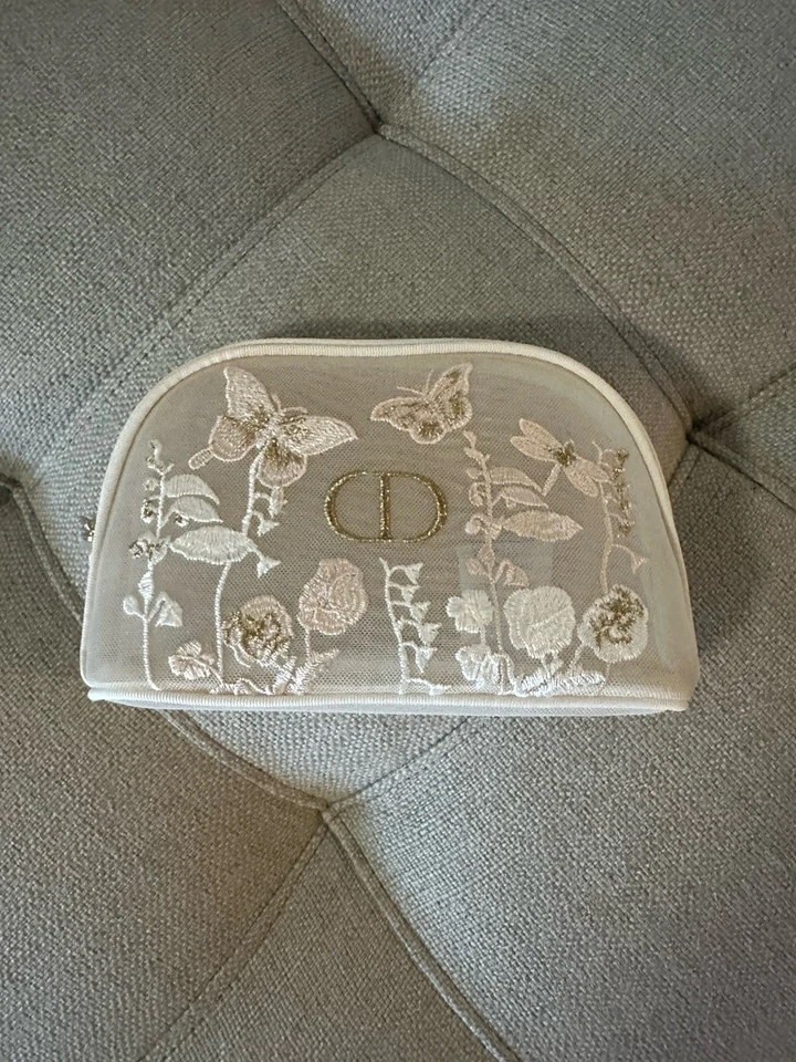 DIOR FLORAL BUTTERFLY EMBROIDERED MESH COSMETIC BAG TRAVEL POUCH NEW GWP/VIP - Image 2 of 4
