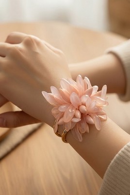 $35 Bcbgeneration  Pink Flower Cuff Gold Tone Bracelet  MD7