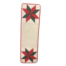 Christmas Quilted Table Runner Star Pattern Red Green White Holiday Decor VTG