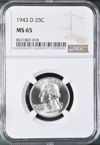 1943-D  25C Washington Quarter Dollar NGC MS65  8671807-018