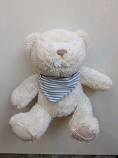Mamas And Papas My First Bear Soft Toy White -  Scarf Blue White Stripe 