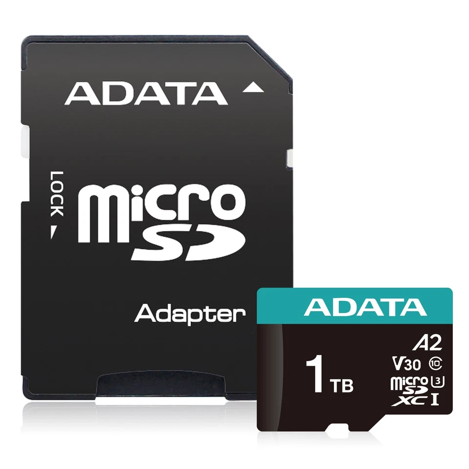 Tarjeta de memoria AData Premier Pro microSDXC CL10 UHS-I U3 V30 A2 de 1 TB con adaptador SD Foto 2 de 3