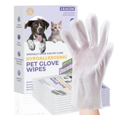 Pet Cleaning Glove Bathing Wipes for Dogs and Cats, Deodorizing No-Rinse Groo...