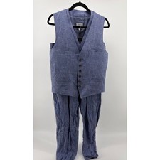 Murano Baird McNutt 2 PC Linen Pant/Vest Suit Light Blue, Men's 32W x 30 Large