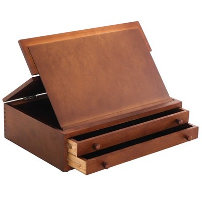 US Art Supply 2-Drawer Adjustable Wooden Storage Box with Fold Up Drawing Easel