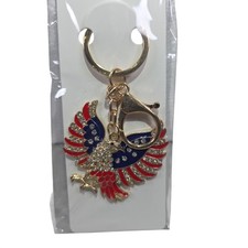 Patriotic USA Eagle Keychain Flag Charm Bling 4th of July Gift Gold