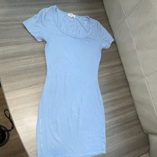 Heart & Hips Women's Blue Solid Bodycon Short Dress Short Sleeve Scoop Neck S