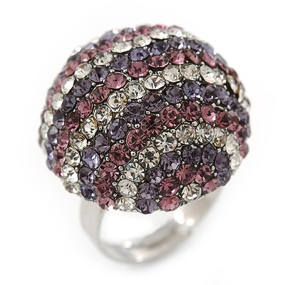Rhodinierter Diamant 'Violetta' Kuppel Cocktailring - 25 mm Durchmesser -