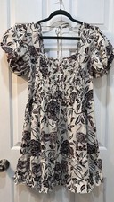 NEW House of Harlow 1960 Ozzie Mini Dress Size L Scalloped Puff Sleeve Floral