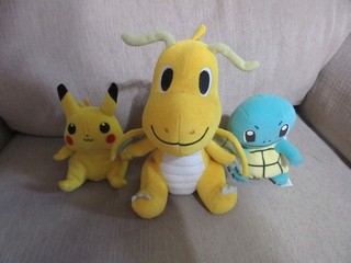 Lot of 3 Pokemon Plush with Pokemon Time Dragonite and Vintage Pikachu Squirtle