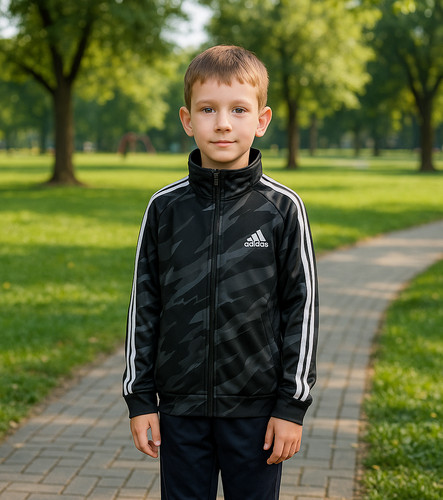 Adidas Boys M 8/10 Black Geo Print Zip Up Track Jacket Regular Fit 3 Stripe Logo