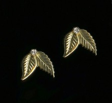 New 14K Solid Yellow Gold 12mm Round Clear Crystal CZ Leaf Petal Earrings -KL