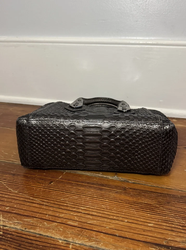 HENRI BENDEL "A-List" Small Gray Silver Snakeskin Embossed Leather Satchel Bag - Image 4 of 4