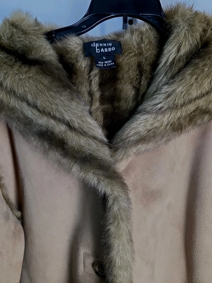 Abrigo Chaqueta Con Capucha De Gamuza De Colección Dennis Basso LG Para Mujer Marrón Piel Sintética  Foto 4 de 4