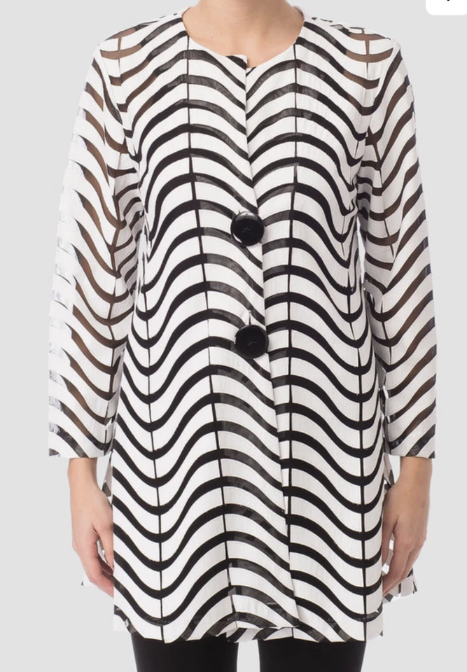 Joseph Ribkoff Black & White jacket Coat Oversize Stripe Semi Sheer Long UK 14 - Image 4 of 4