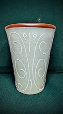 Vintage Denby Ferndale Stoneware Vase planter Cachepot Pale Green White Swirls