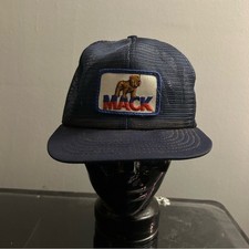 Vintage Mack Trucks Hat Men OSFA Navy Blue 90s Trucker Mesh Snapback Bulldog Cap