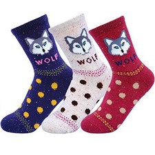 3-5 Pairs Womens Multicolor Fashion Warm Wool Cotton Thick One Size Wolf Lover