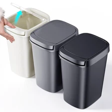 3 Pack Bathroom Trash Can with Lid, 10L/2.6 Gal Small Garbage Can with Press Top