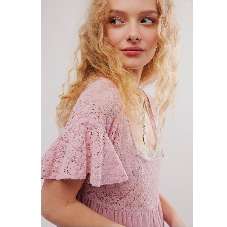 Maxi Vestido Free People Ethereal Bohemio Bring The Romance Midi Rosa Rubor Grande Foto 3 de 4