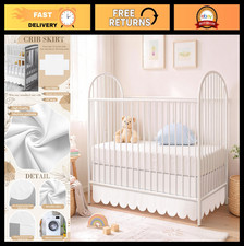 Soft White Crib Skirt 28"x52" with 14" Drop, Pleated Dust Ruffle, Nursery Beddin