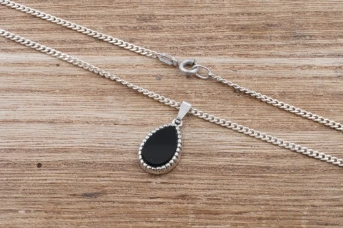 835/silver chain + pendant 7.1 grams onyx curb pattern 39.5 cm 18x12 mm