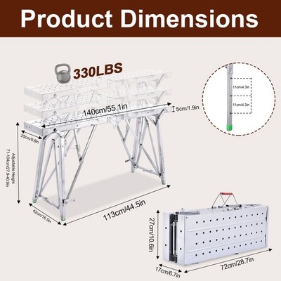 Folding Scaffolding Platform Work Bench Portable Scaffold Adjustable Height