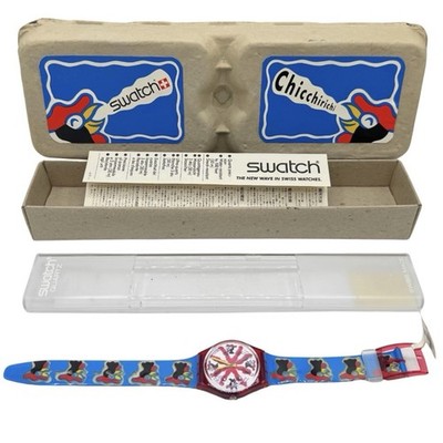 NOS Vintage Chicken Rooster Swatch Watch Chicchirichi GR112 Original Egg Carton