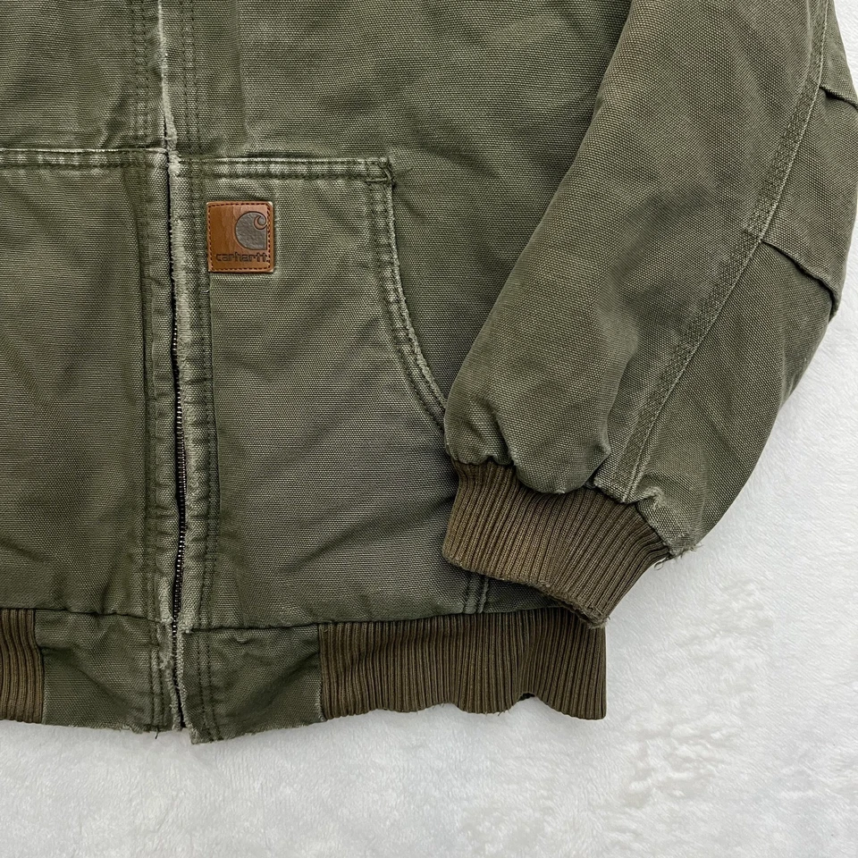 Jaqueta Carhartt Juvenil Média 10/12 Verde com Capuz Acolchoada Forrada Pato Roupa de Trabalho Zíper - Imagem 4 de 4
