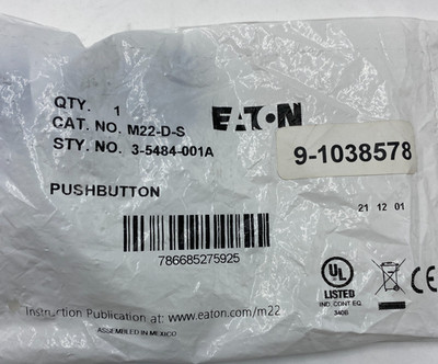 EATON M22M-D-S PUSH BUTTON NON-ILLUMINATED, 22.5mm M22MDS 3-5484-001A NEW