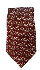 Vintage Safari Print Mens Handmade 100% Silk Tie 4” Red Elephant Giraffe Rhino