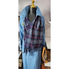 BURBERRYs of London 100 Lambswool Blue  Red Scarf Nova Check Vintage