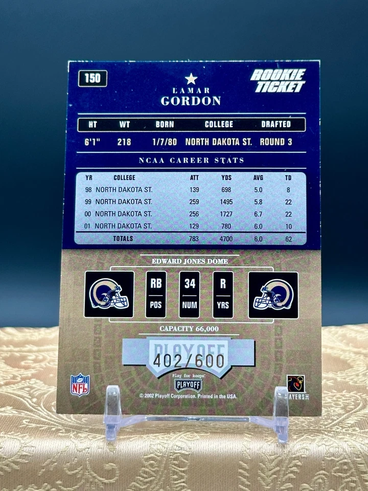 Lamar Gordon 2002 Playoff Contenders #150 (RC) Rookie Auto #'d /600 - Image 2 of 2