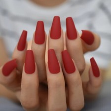 24 Press on nails kit w glue Long Matte red coffin