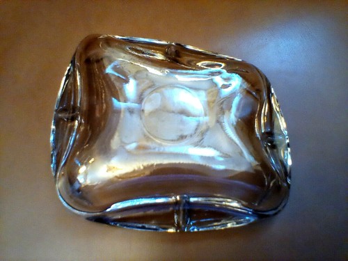 VINTAGE ASHTRAY CLEAR GLASS 4 SLOT 6" X 5" ABSTRACT MCM TIKI BOHO DECOR - Picture 5 of 11