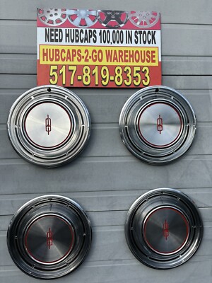 1969 Oldsmobile F85  Dynamic 88 14  Set Of 4 Used Hubcaps Beautiful Red Accents