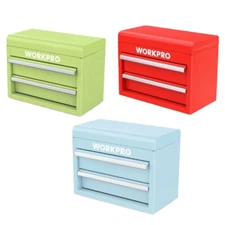 WORKPRO Mini Metal Tool Box Top Storage Multi-Color w/2 Drawers Magnetic Locking
