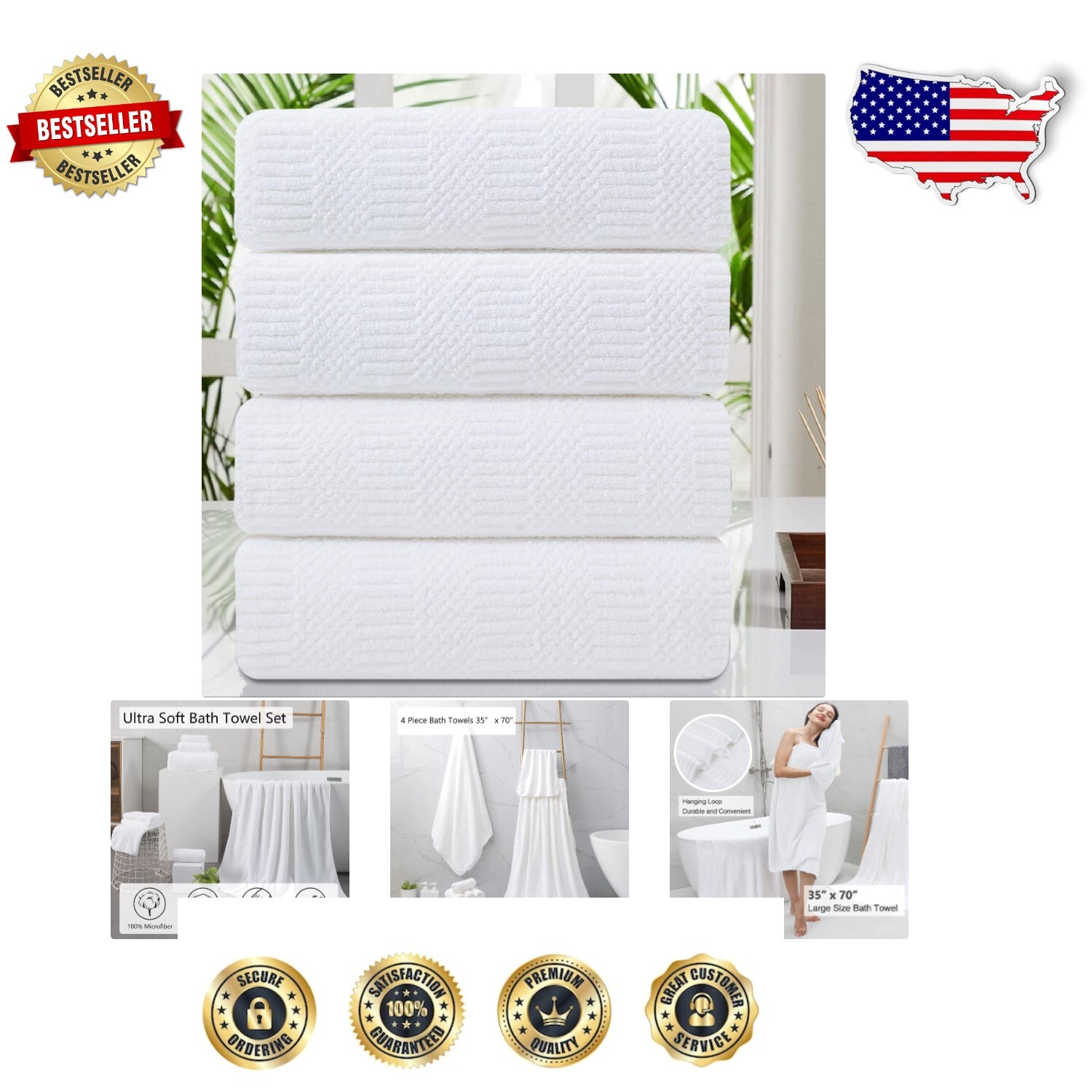 Soft & Absorbent 4-Piece Jumbo Bath Towels, 600GSM for Comfort and Durability