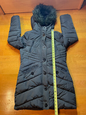 Diesel Women's Faux Fur Trim Hooded Jacket Size 14 Full Zip Button